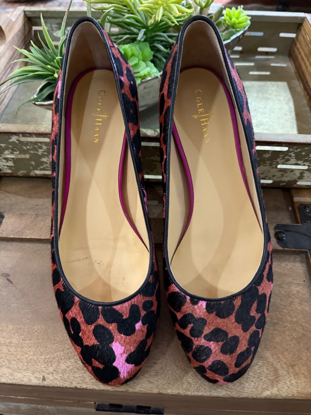 Cole Haan Pink and Black Leopard-Print Ballet Flats